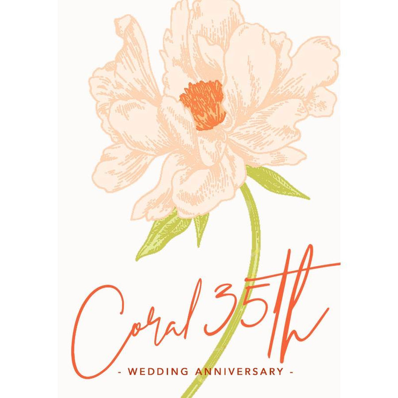 Floral Coral 35th Wedding Anniversary Card