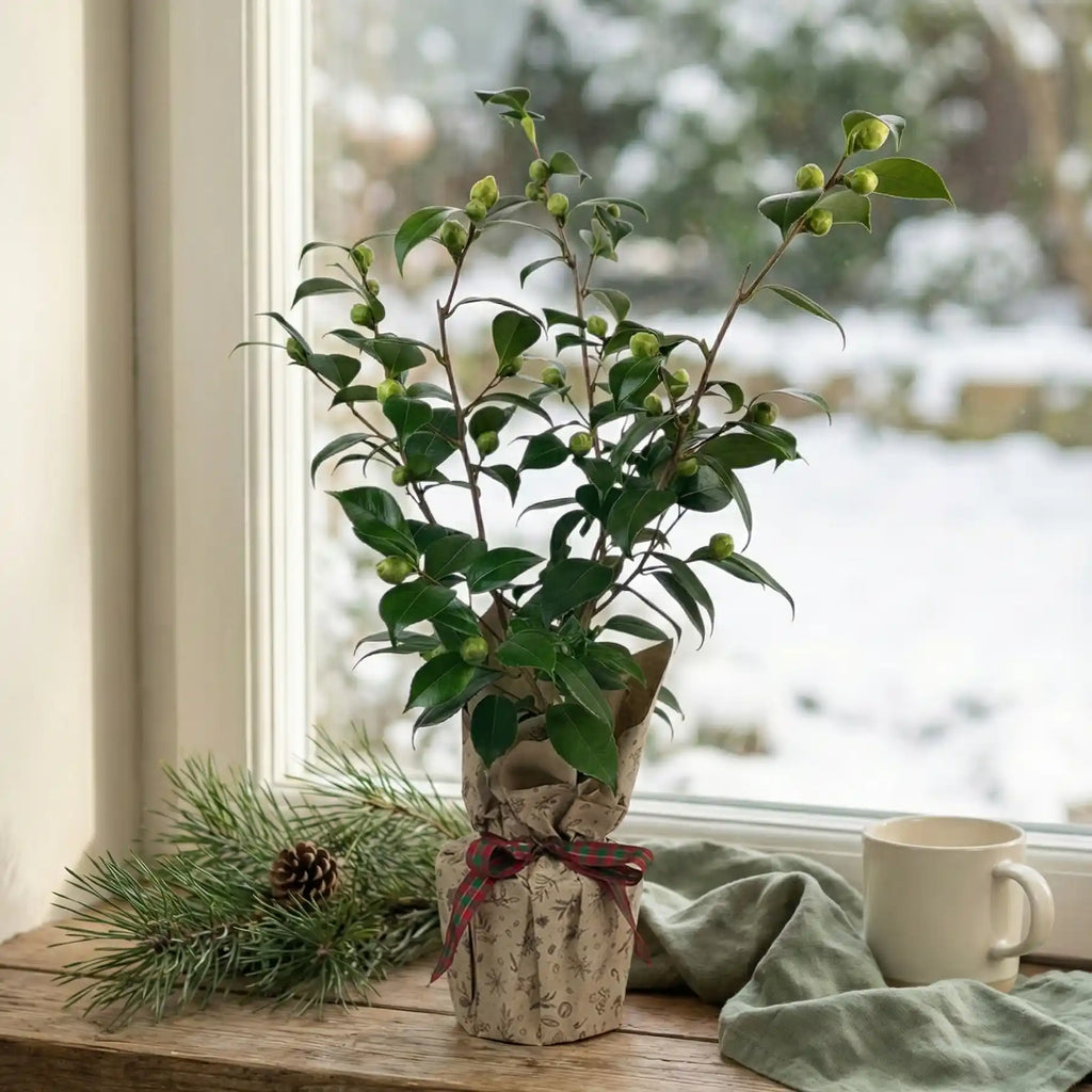 The Camellia Plant gift from Tree2mydoor in festive gift wrap.