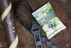 A 1.5m wooden stake, soft rubber tie, 60cm plastic rabbit guard and mycorrhizal fungi rootgrow sachet.