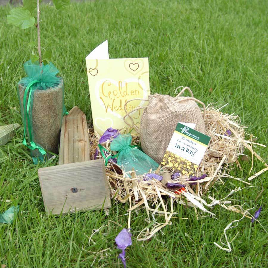 Golden Wedding Anniversary Tree Gift Pack Plaque - No Engraved Message - Tree Gift Pack - Tree2mydoor