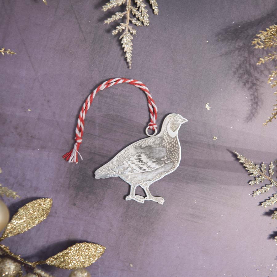 Pewter Partridge Ornament in a Pear Tree